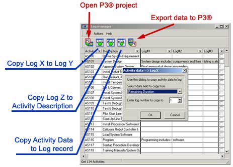 P3Log manager butons description